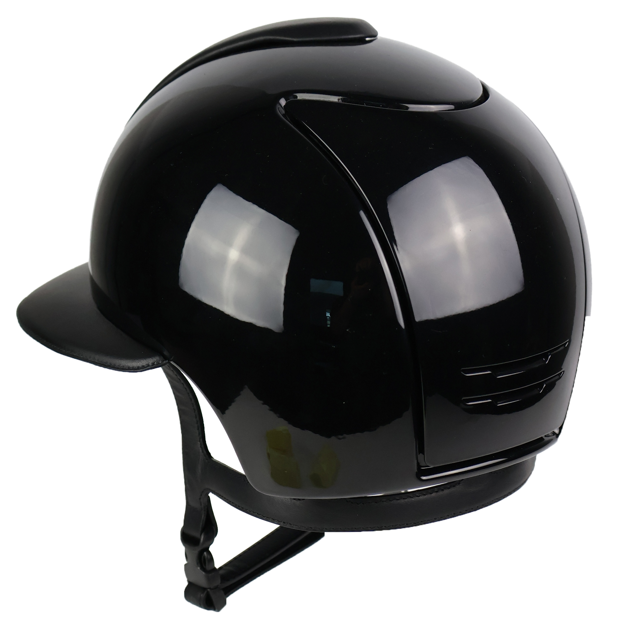 KEP Cromo 2.0 Polish Polo riding helmet with leather front, visor, polished back frame, grid design, and silver logo detail.