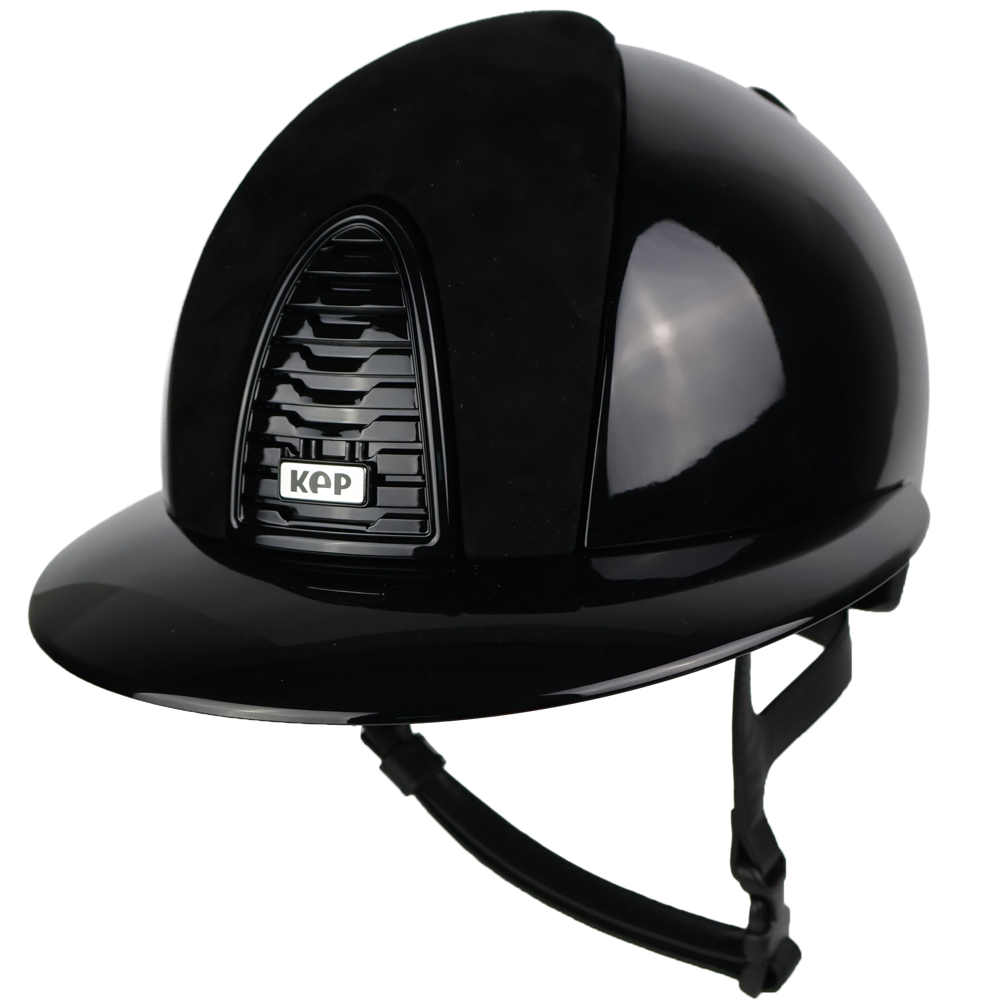 KEP Cromo 2.0 Polish Polo riding helmet with suede front and rear, visor, metal silver logo, and protective frame.