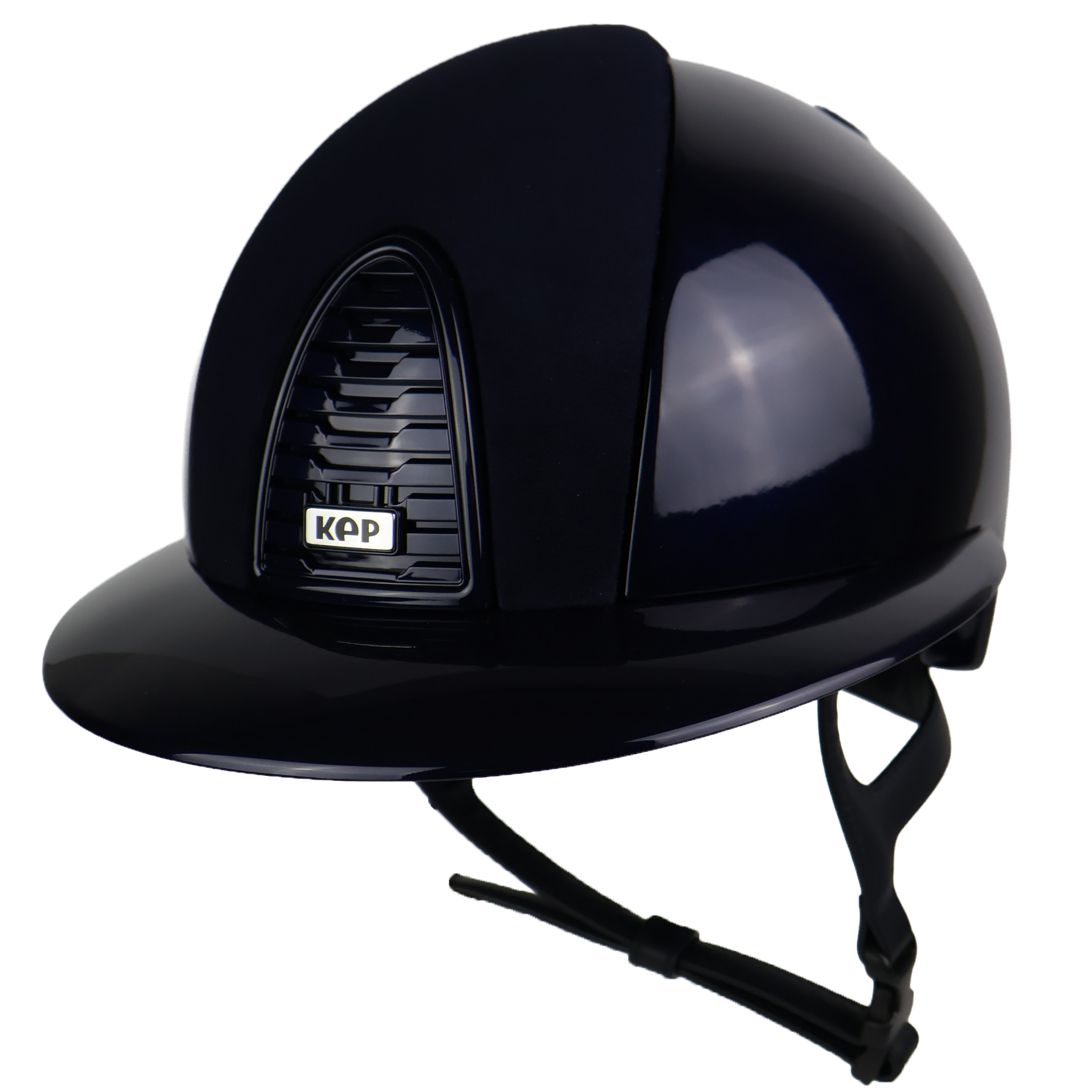 KEP Cromo 2.0 Polish Polo riding helmet with suede accents, visor, metal silver shine logo, and adjustable straps.