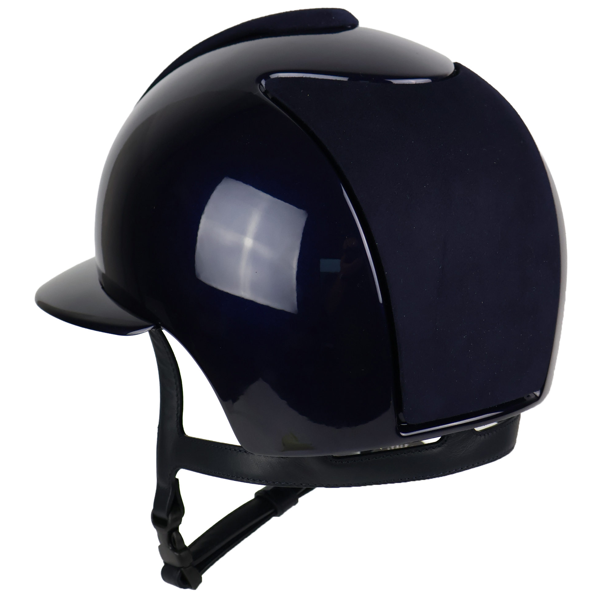 KEP Cromo 2.0 Polish Polo riding helmet with suede front and rear, silver logo, visor, frame, grid, and metallic button details.