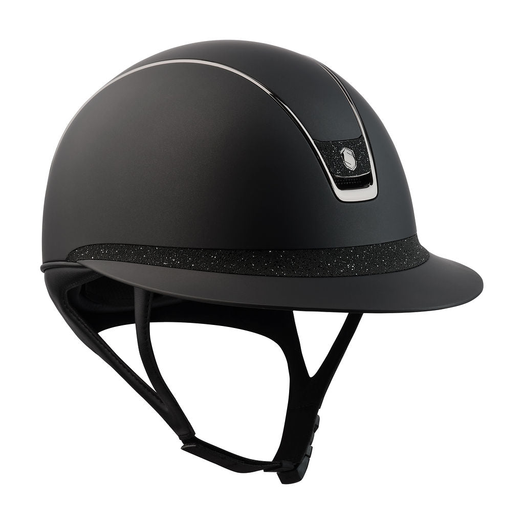 Samshield Miss Shield Shadowmatt 2.0 Riding Helmet, Crystal Fabric Front Band & Blazon, Black Chrome Trim - Espayo Equestrian