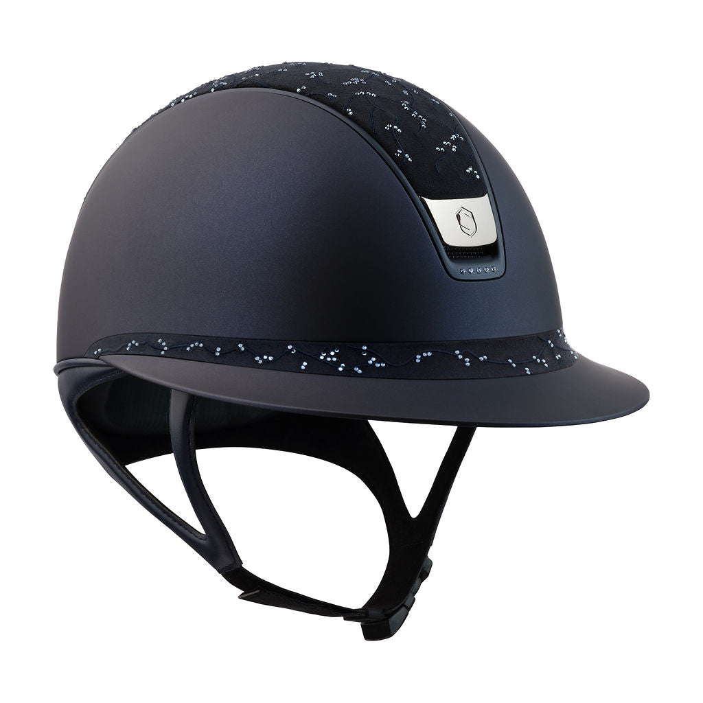 Samshield Miss Shield Shadowmatt 2.0 Riding Helmet, Crystal Leaf Top & Front Band, Matt Trim, Black Chrome Blazon, 5x Crystals - Espayo Equestrian
