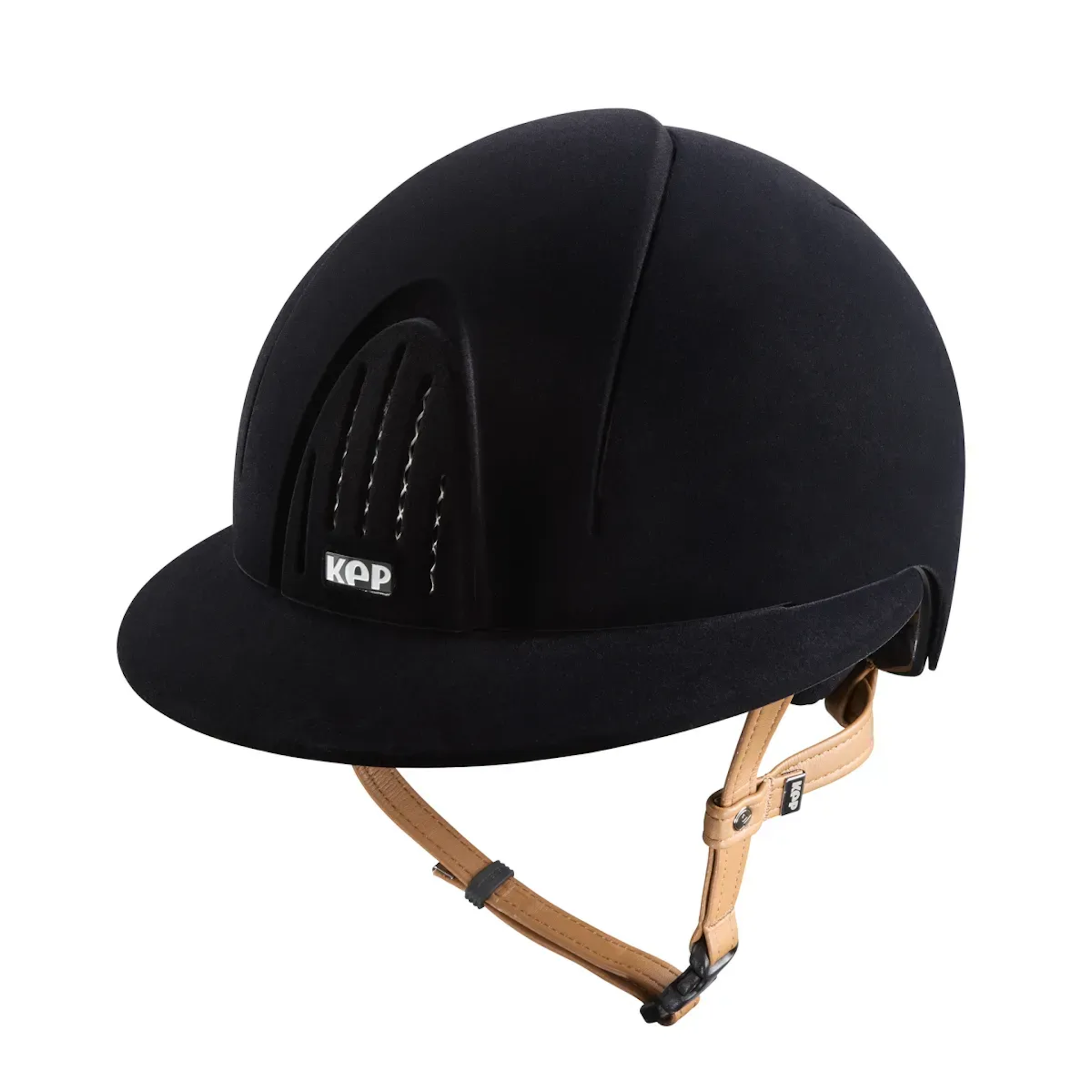 KEP Smart Nova Velvet Riding Helmet Polo Peak with Beige Chin Strap - Espayo Equestrian