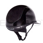 Black equestrian helmet with Samshield logo on a white background
