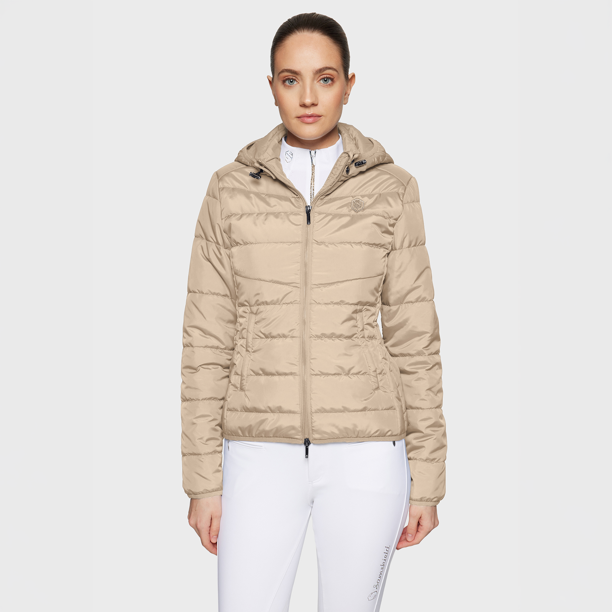 Samshield Ladies Davos puffer jacket in sand color, casual coat with quilted design and cozy insulation, women's outerwear.
