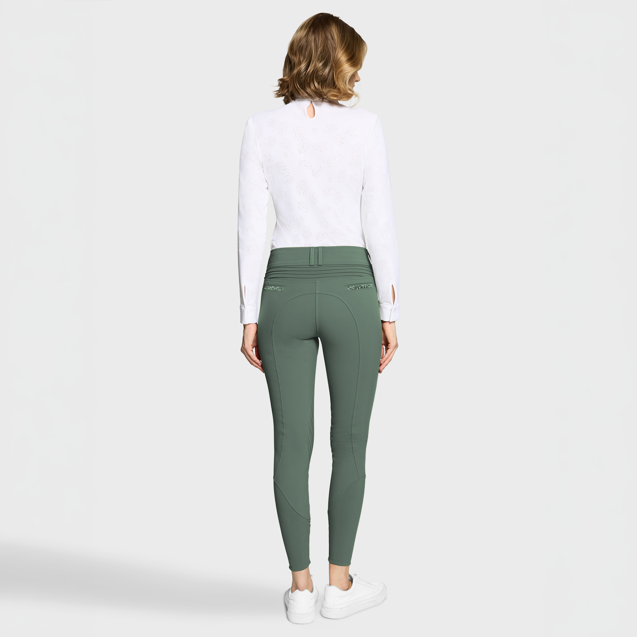 Samshield Ladies SS26 Clara Premium knee grip breeches in pistachio color, featuring comfortable fit and stylish design.