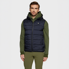 Samshield men's SS26 Gstaad navy gilet, front view, lightweight tailored vest with subtle branding and clean design.