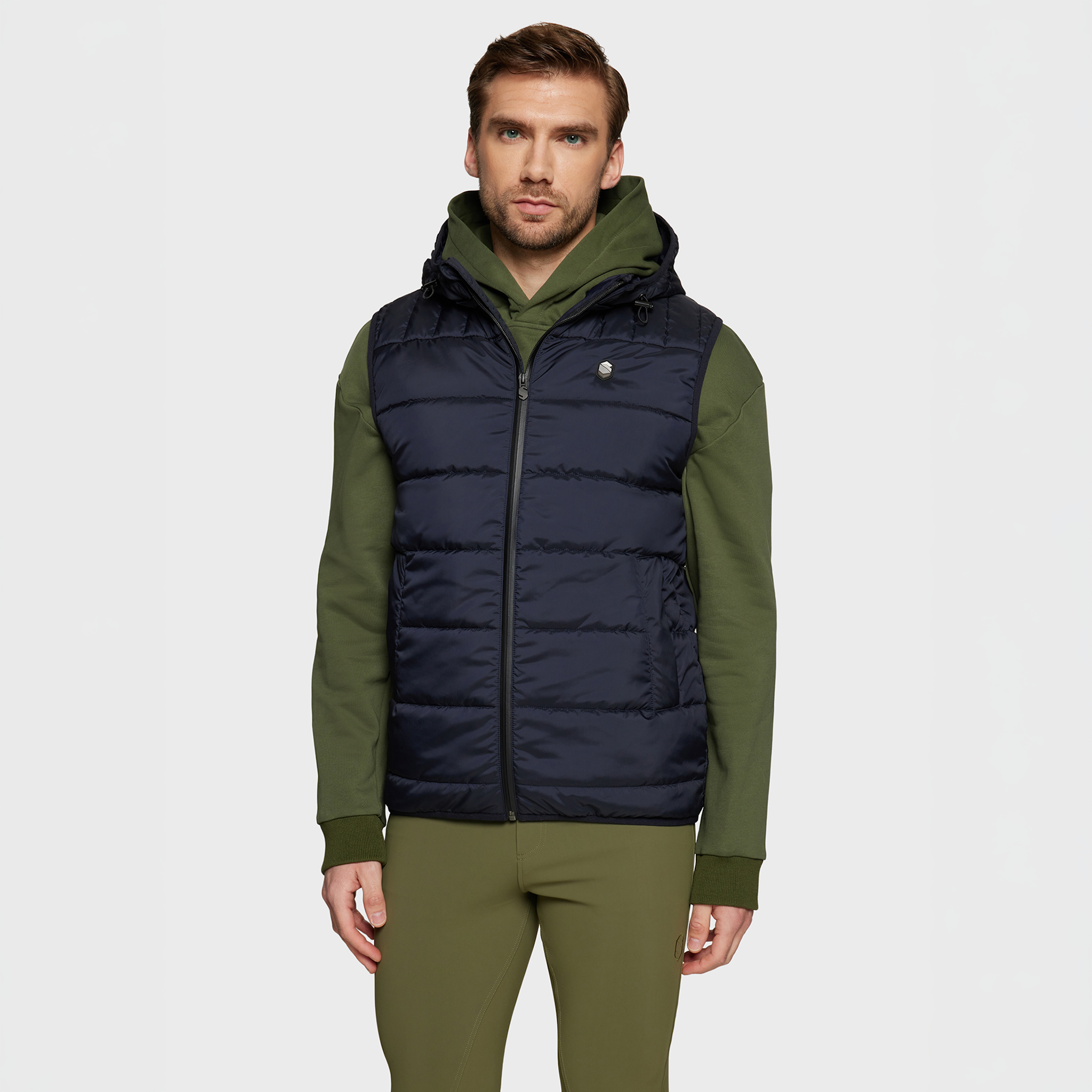 Samshield men's SS26 Gstaad navy gilet, front view, lightweight tailored vest with subtle branding and clean design.