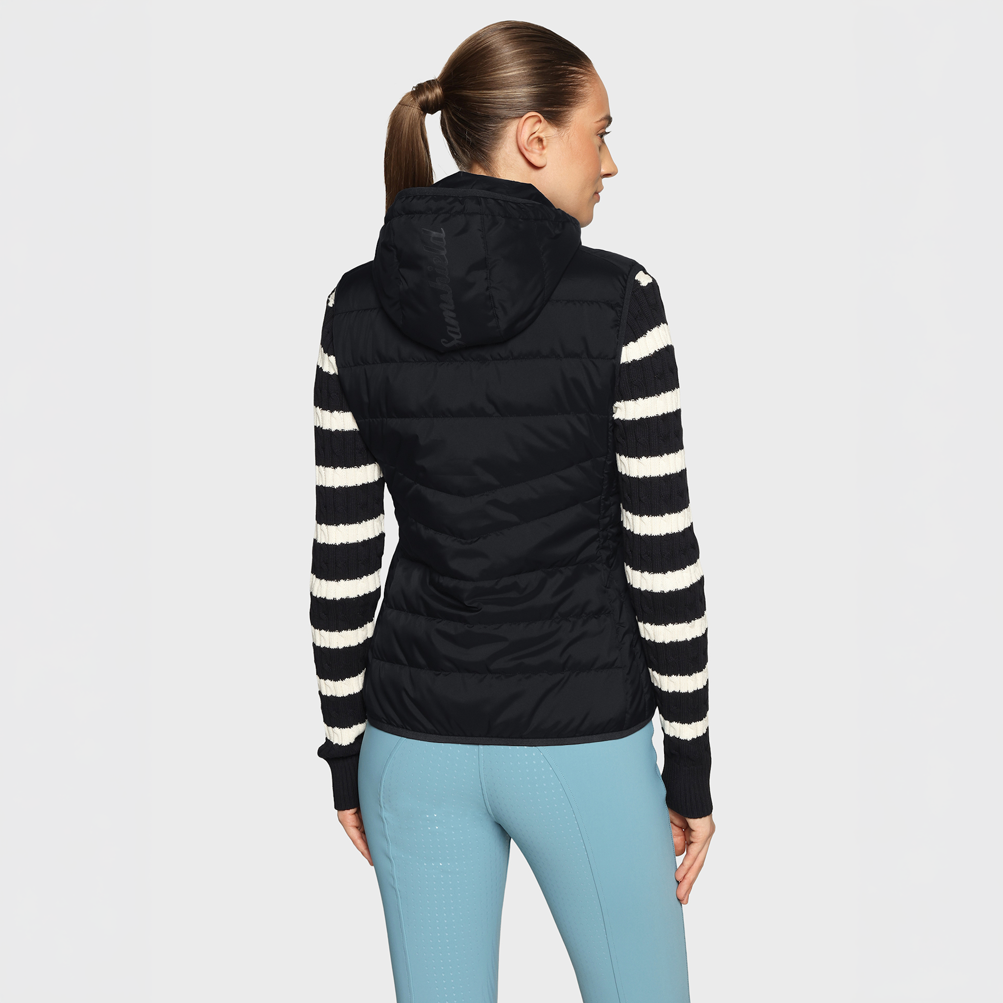Black Samshield Ladies Alta Badia Gilet with a fitted design and high collar, perfect for riding or casual wear.