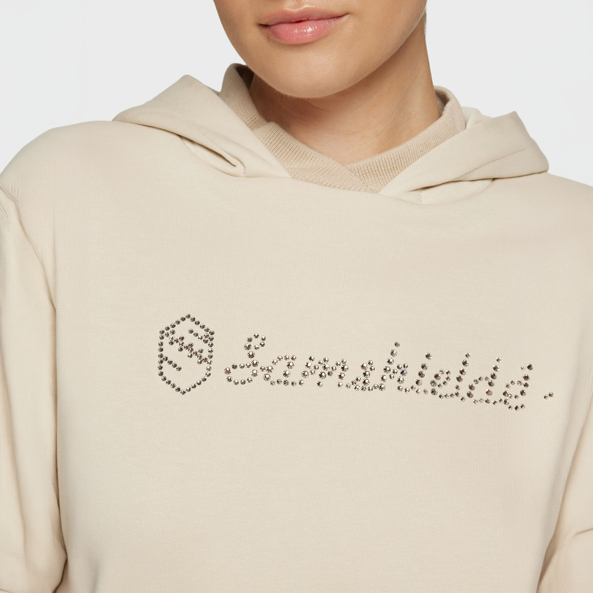 Samshield Ladies SS26 Camilla beige hoodie with casual fit, featuring a drawstring hood and subtle branding, suitable for everyday wear.