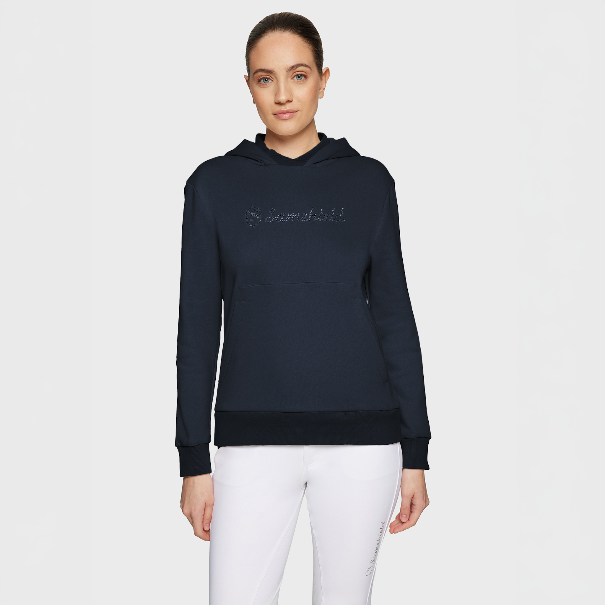 Samshield Ladies SS26 Camilla navy hoodie featuring a casual fit, soft fabric, and subtle branding on the front.