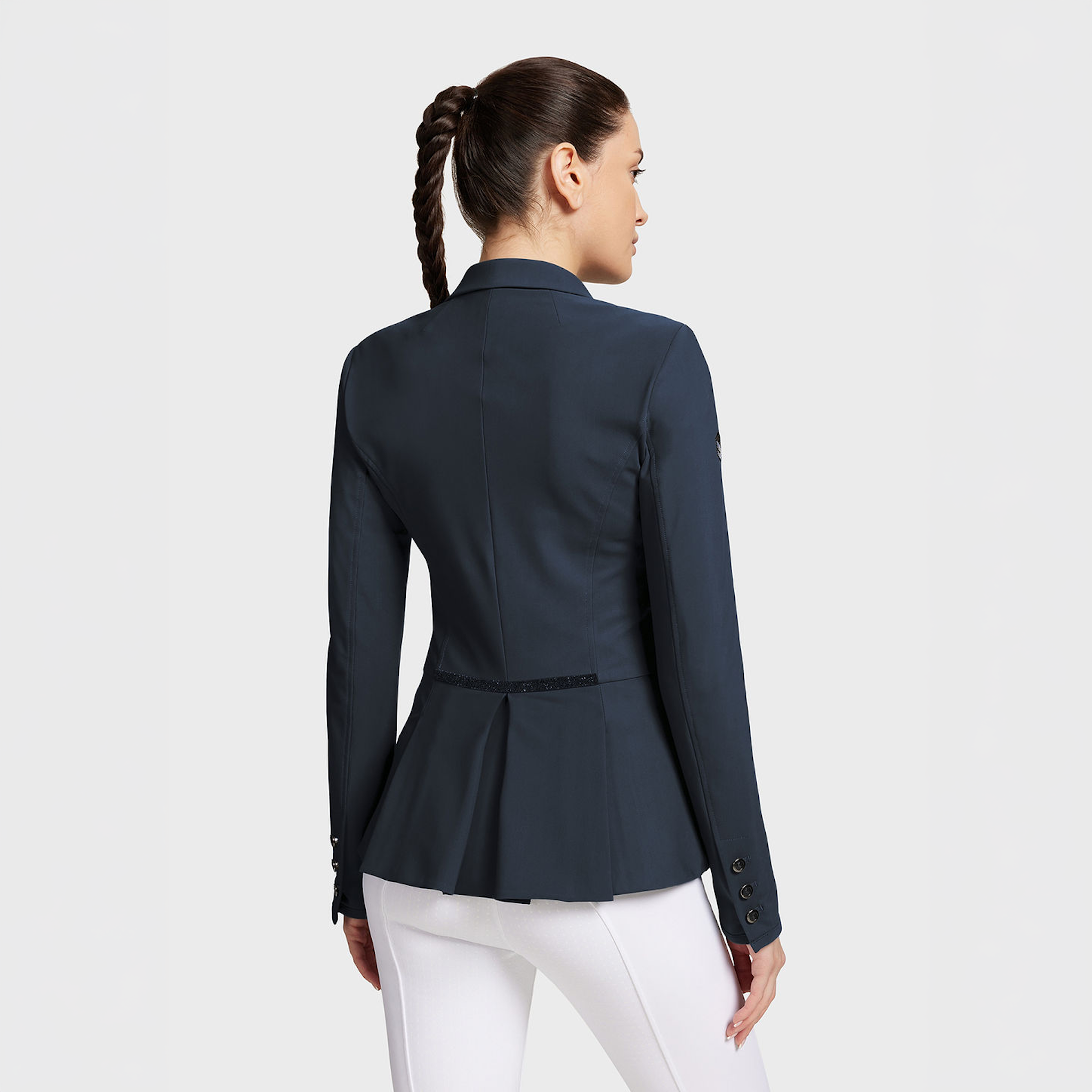 Samshield Ladies Victorine Crystal Fabric Jacket in navy, showing elegant tailored fit and crystal accents on the back.
