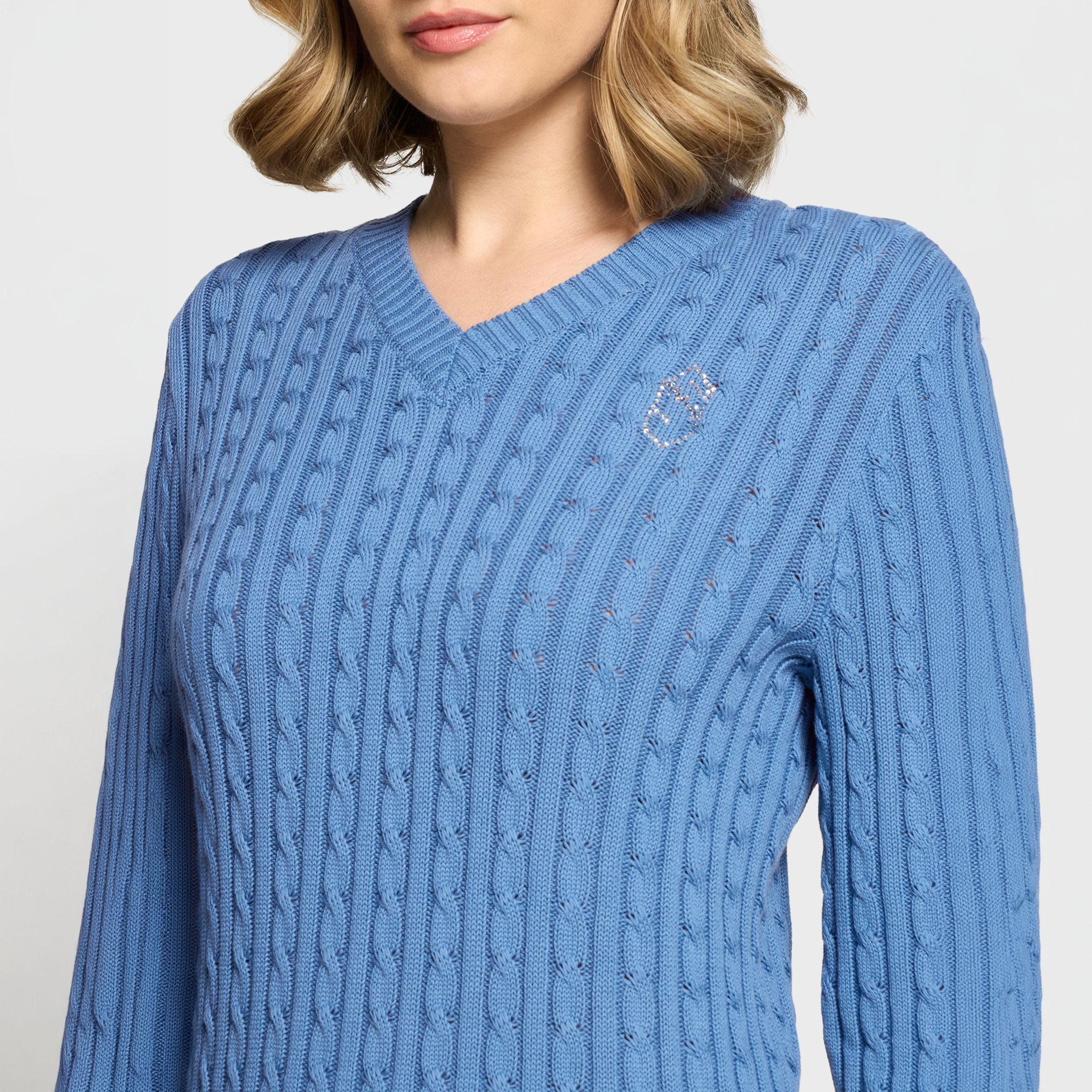 Samshield Ladies SS26 Lisa twisted sweater in dusty blue, casual women's jumper with a comfortable fit and stylish design.