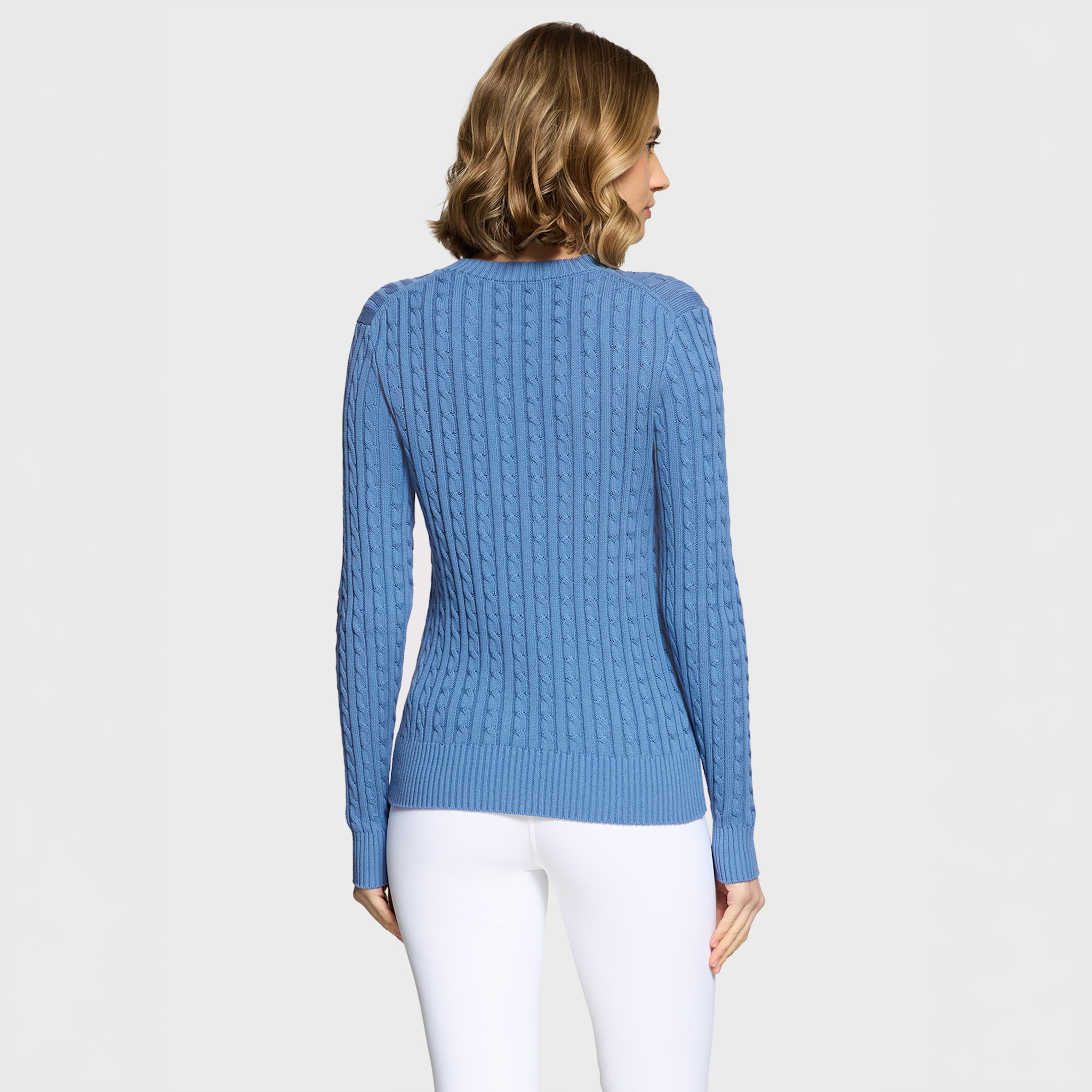 Samshield Ladies SS26 Lisa twisted sweater in dusty blue, casual women's jumper with a relaxed fit and stylish design.