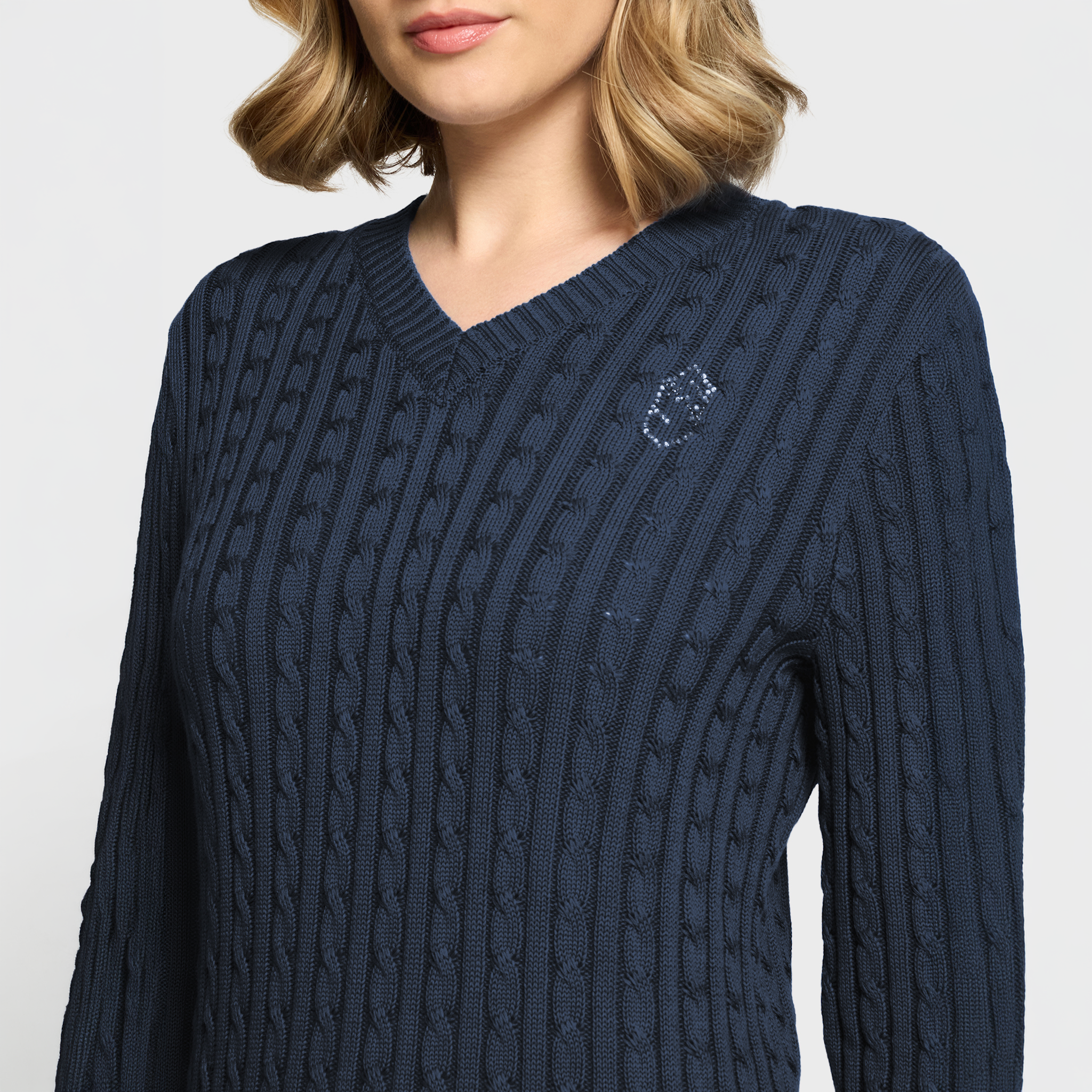 Samshield Ladies SS26 Lisa Twisted Sweater in dusty navy, casual jumper with twisted knit design and long sleeves.