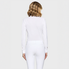 White Samshield Ladies Carlotta long sleeve show shirt with subtle logo details and tailored fit for equestrian competition.