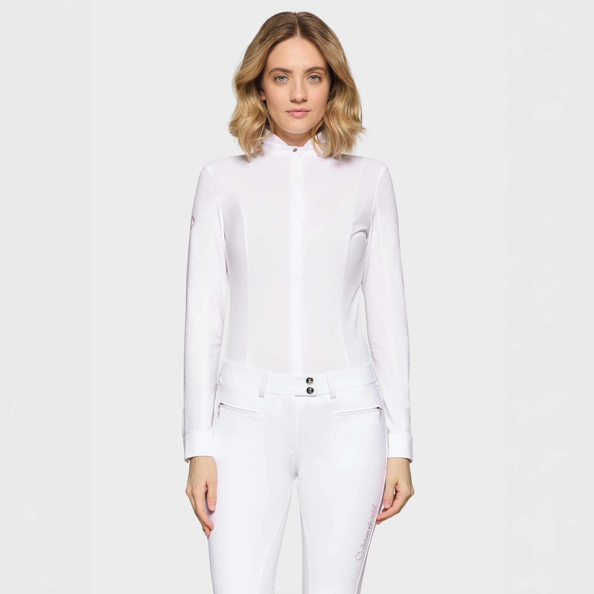 Samshield Ladies Carlotta long sleeve show shirt with white face, tailored fit, and elegant design for equestrian competitions