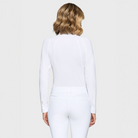 Samshield Ladies Eiden long sleeve show shirt in white, featuring a tailored fit and subtle branding for equestrian competitions.