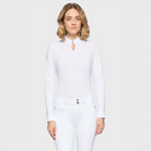 Samshield Ladies Eiden long sleeve show shirt in white, made of lightweight fabric with a classic collar and subtle branding.