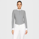 Samshield ladies long sleeve show shirt in light grey with subtle branding and tailored fit, designed for equestrian competition.