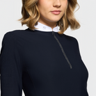 Samshield ladies long sleeve show shirt in navy with detailed design, tailored for equestrian competition attire.