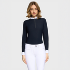 Samshield ladies long sleeve show shirt in navy with subtle logo and face detail, designed for equestrian competition.