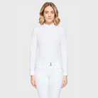 Samshield Ladies Lou long sleeve show shirt in white, featuring a high collar and tailored fit for equestrian competition.
