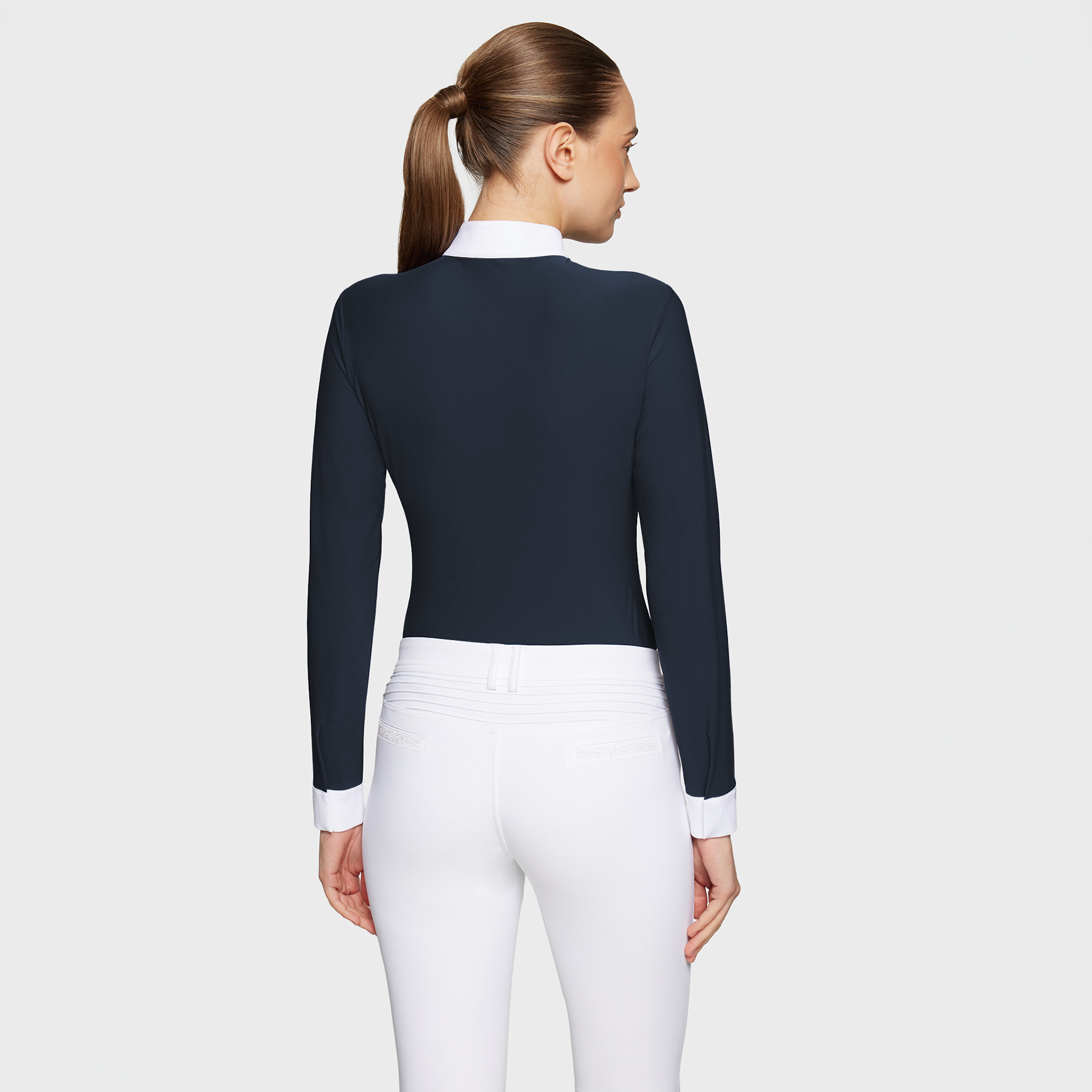 Samshield Ladies Roxanne Premium long sleeve show shirt in navy, featuring tailored fit and classic equestrian style.