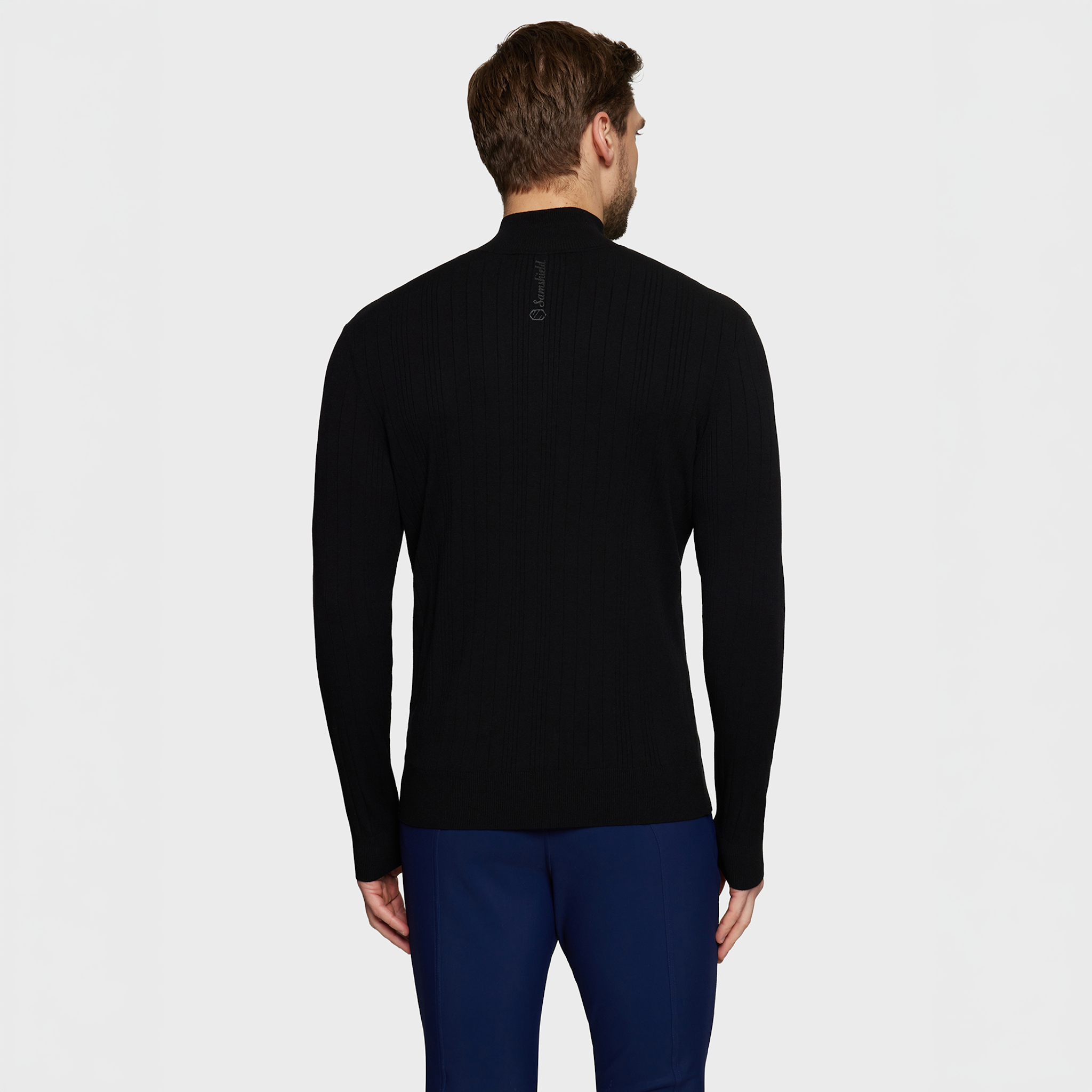 Samshield men's Elvyn black zip-up sweater, casual jumper with a front zipper and ribbed cuffs, displayed on a neutral background.