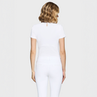 White Samshield Ladies SS26 Aloise short sleeve show shirt with subtle branding and tailored fit, ideal for equestrian competitions.