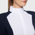 Samshield Ladies Gretta short sleeve show shirt with navy fabric and metal dot details, designed for equestrian competitions.