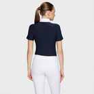 Samshield ladies short sleeve show shirt with navy fabric and metallic dot accents, designed for equestrian competition.