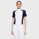 Samshield Ladies Gretta short sleeve show shirt with metal dot details in navy, featuring a classic collar and button front.