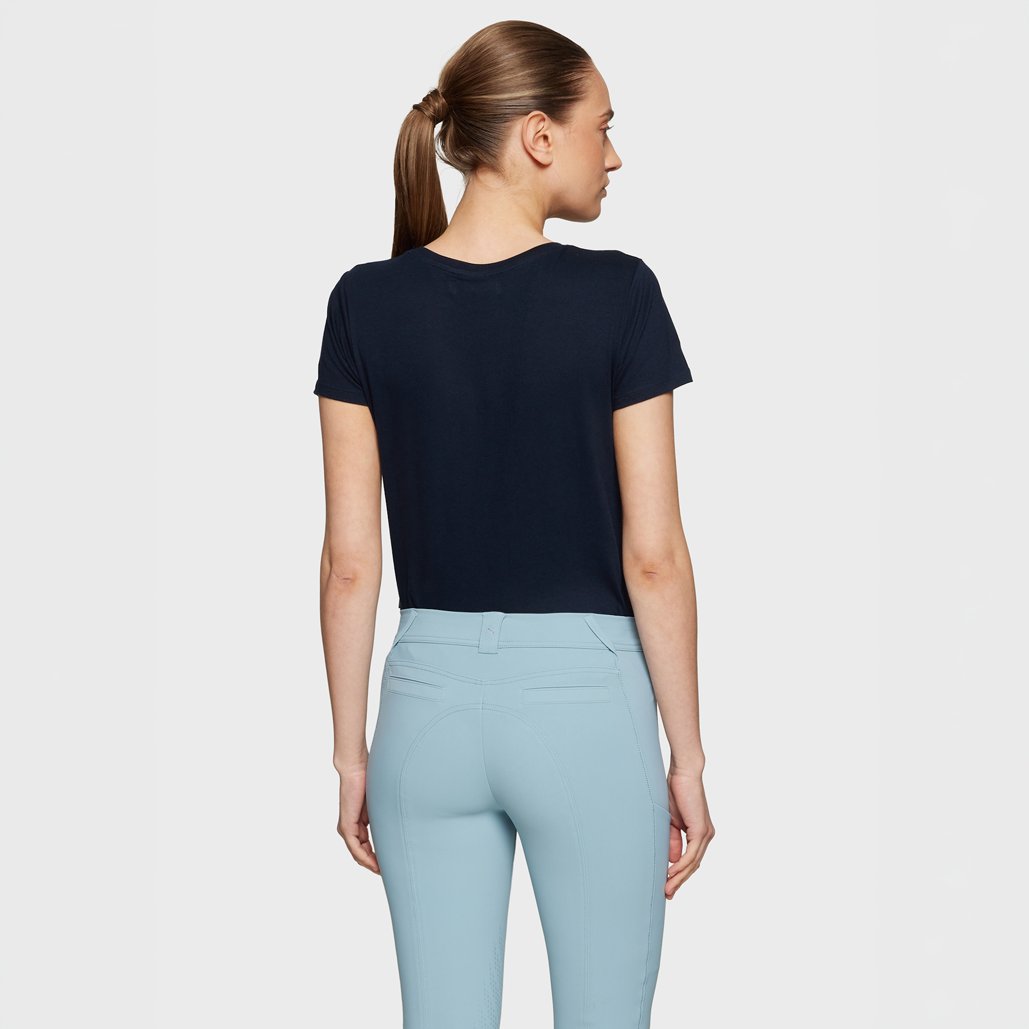 Samshield Ladies Sylvia short sleeve show shirt in navy, featuring a fitted design with a collar and subtle branding details.