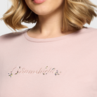 Samshield Ladies Sylvia short sleeve show shirt in powder pink with detailed stitching, designed for equestrian competition.