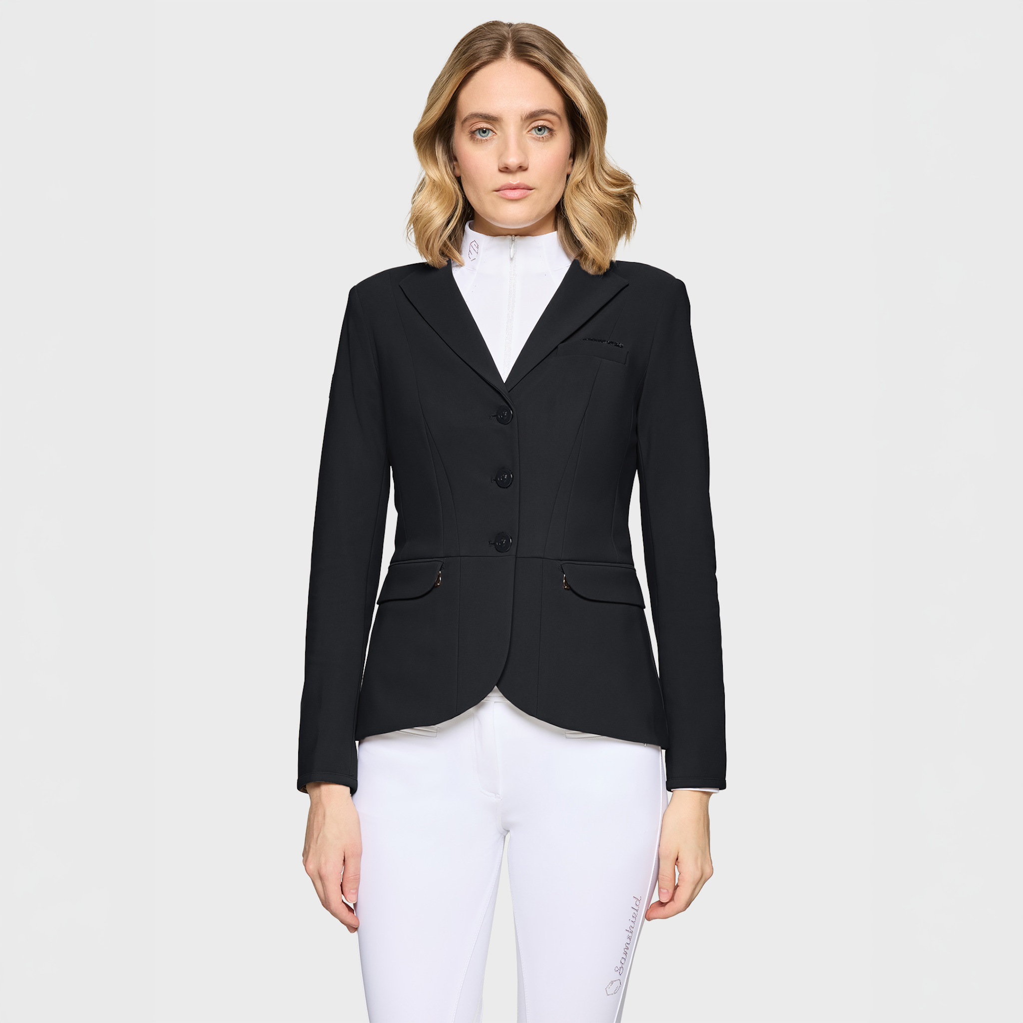 Black Samshield Ladies SS26 Victory Premium show jacket with tailored fit and elegant design for equestrian competitions.