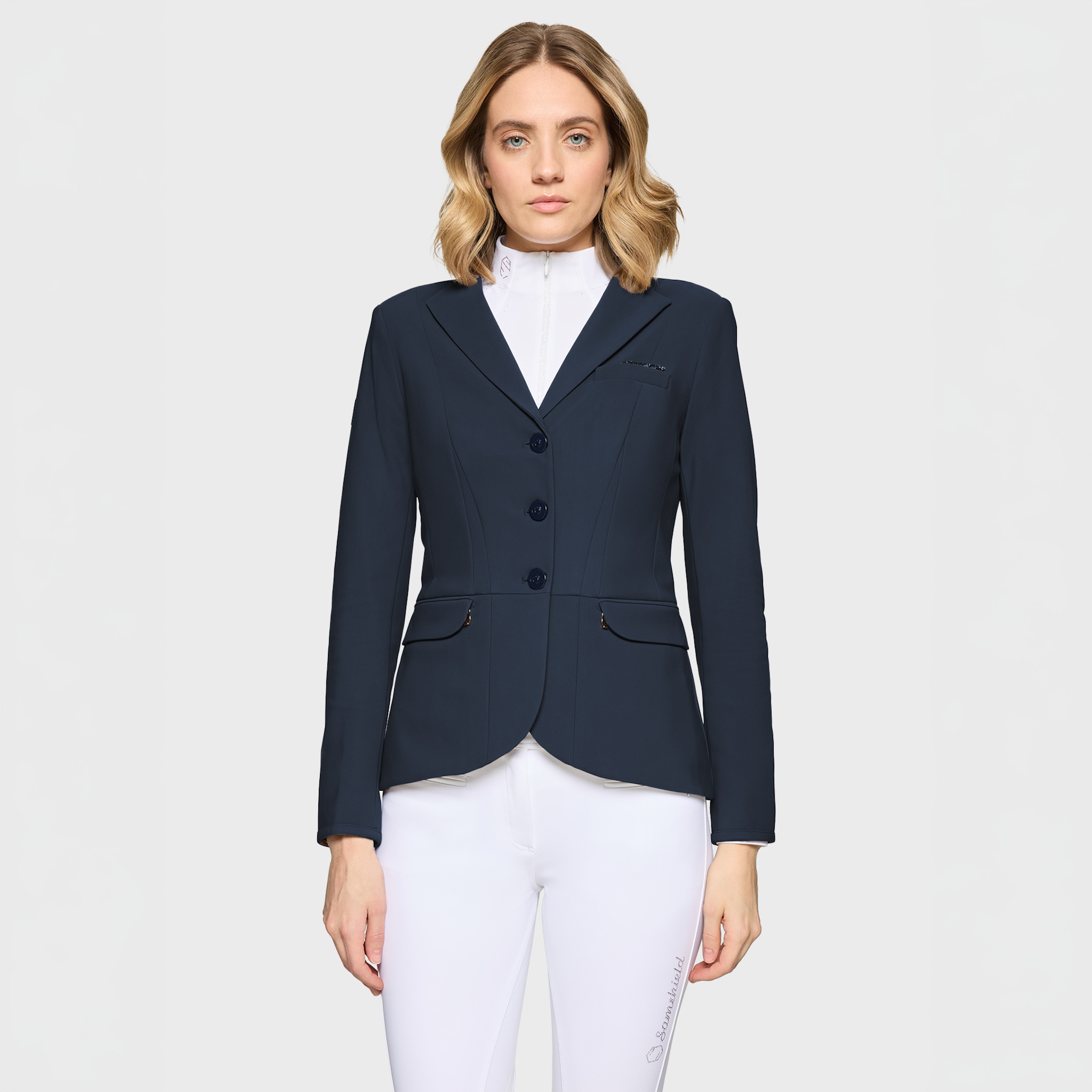 Samshield Ladies SS26 Victory Premium navy show jacket with tailored fit and elegant design for equestrian competitions.