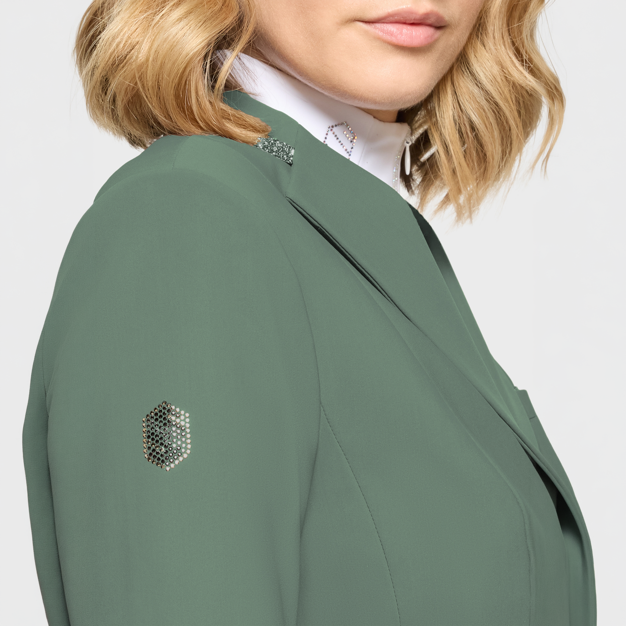Samshield Ladies SS26 Victory Premium show jacket in pistachio with detailed stitching and tailored fit for equestrian competitions.