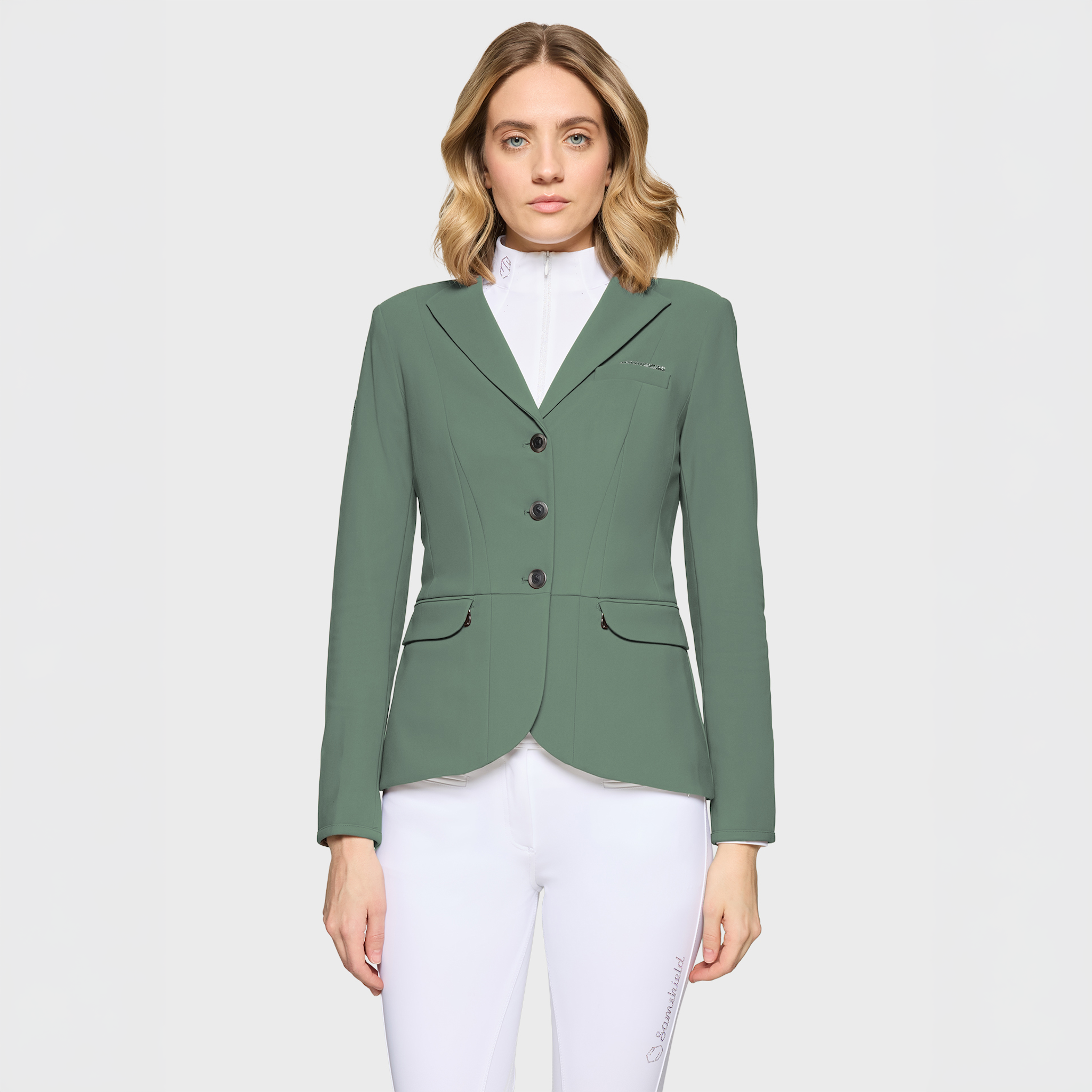 Samshield Ladies SS26 Victory Premium show jacket in pistacchio, tailored fit with detailed stitching and high-quality fabric.