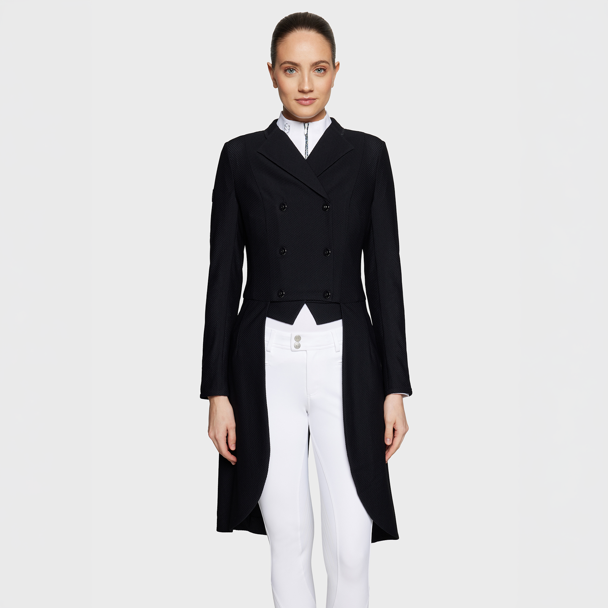 Samshield Ladies Frac Wellington Crystal dressage show jacket, black with crystal embellishments, tailored fit and elegant design