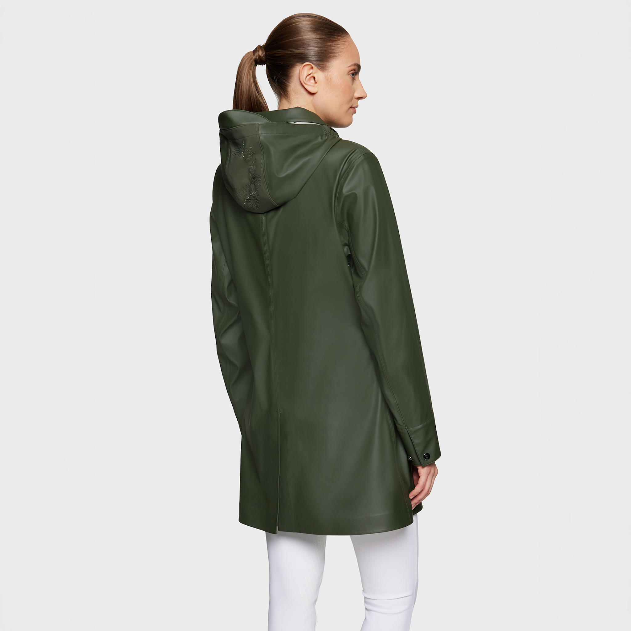Samshield Ladies SS26 Delfina waterproof rain coat in beige with hood, casual jacket designed for outdoor wear.