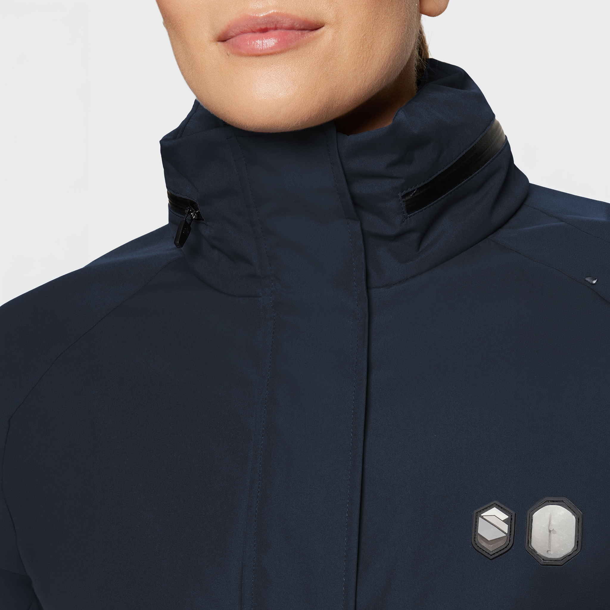 Samshield Ladies SS26 Lina waterproof rain coat in navy, casual jacket with detailed stitching and a hood, suitable for wet weather.