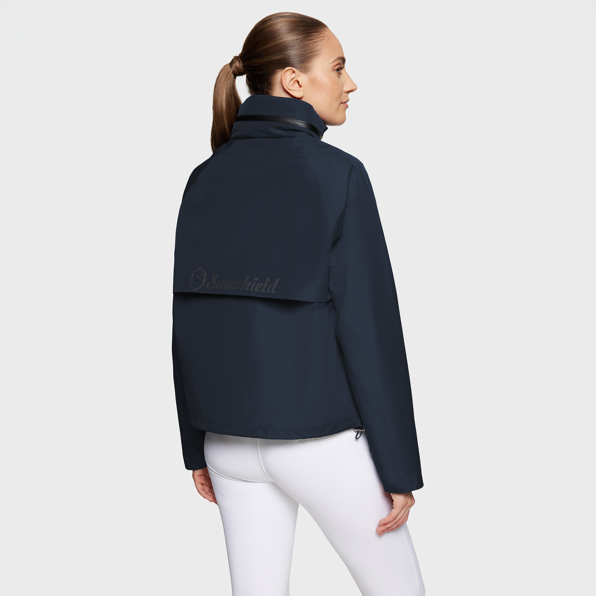 Samshield Ladies SS26 Lina waterproof rain coat in navy, showcasing a casual jacket with a hood and functional design.