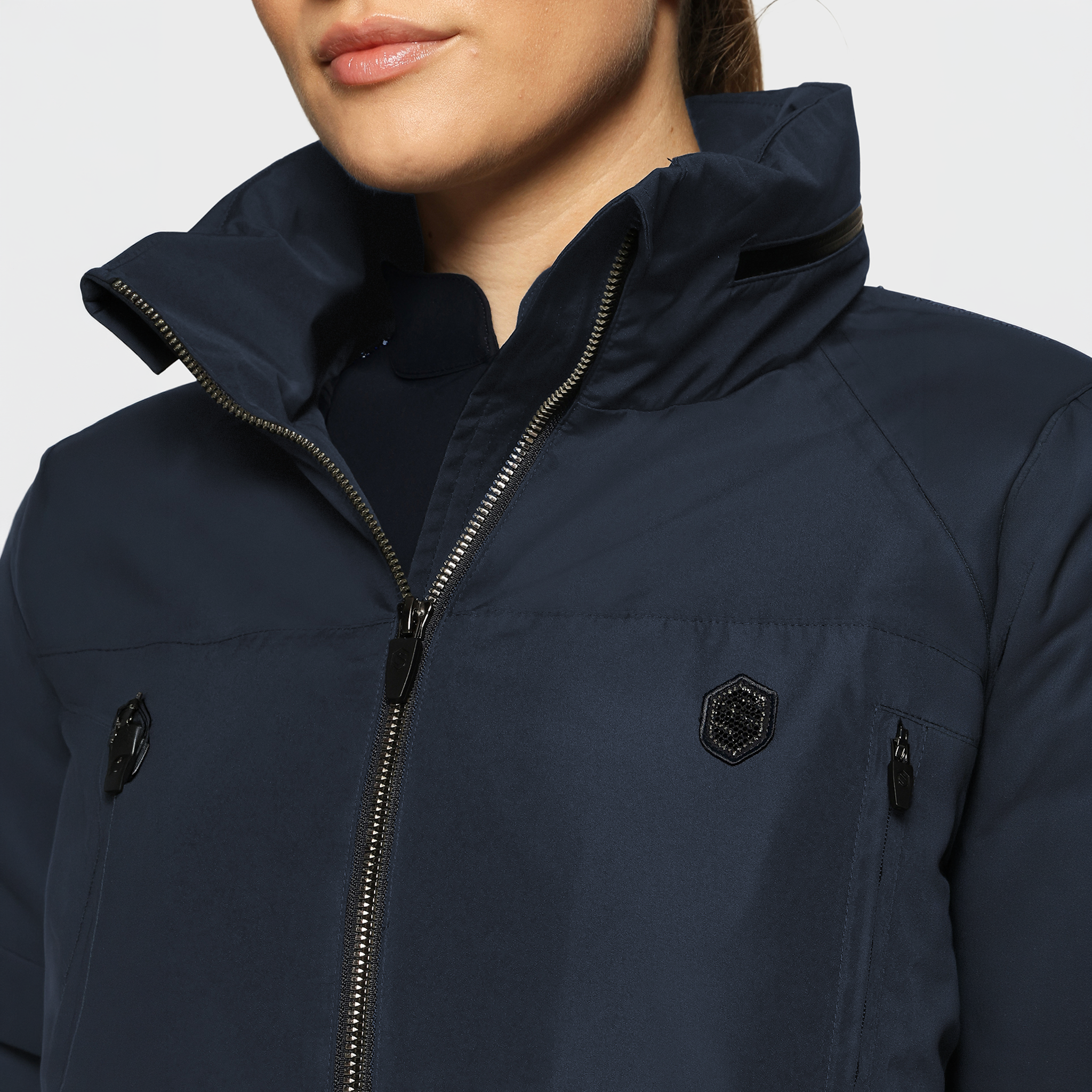 Samshield Ladies Liviana waterproof rain coat in navy, casual jacket with detailed stitching and a sleek, functional design.
