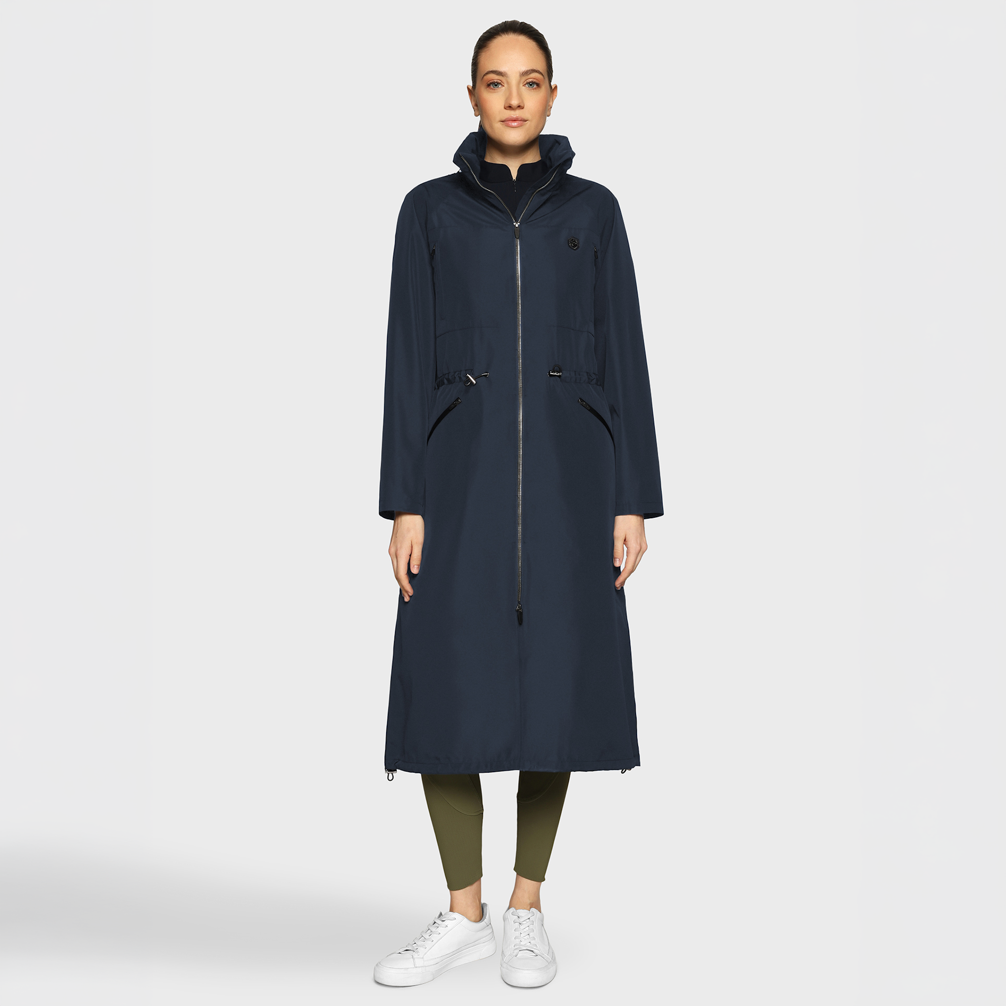 Samshield Ladies Liviana navy waterproof rain coat, casual jacket with a smooth fabric finish and front zipper detail.