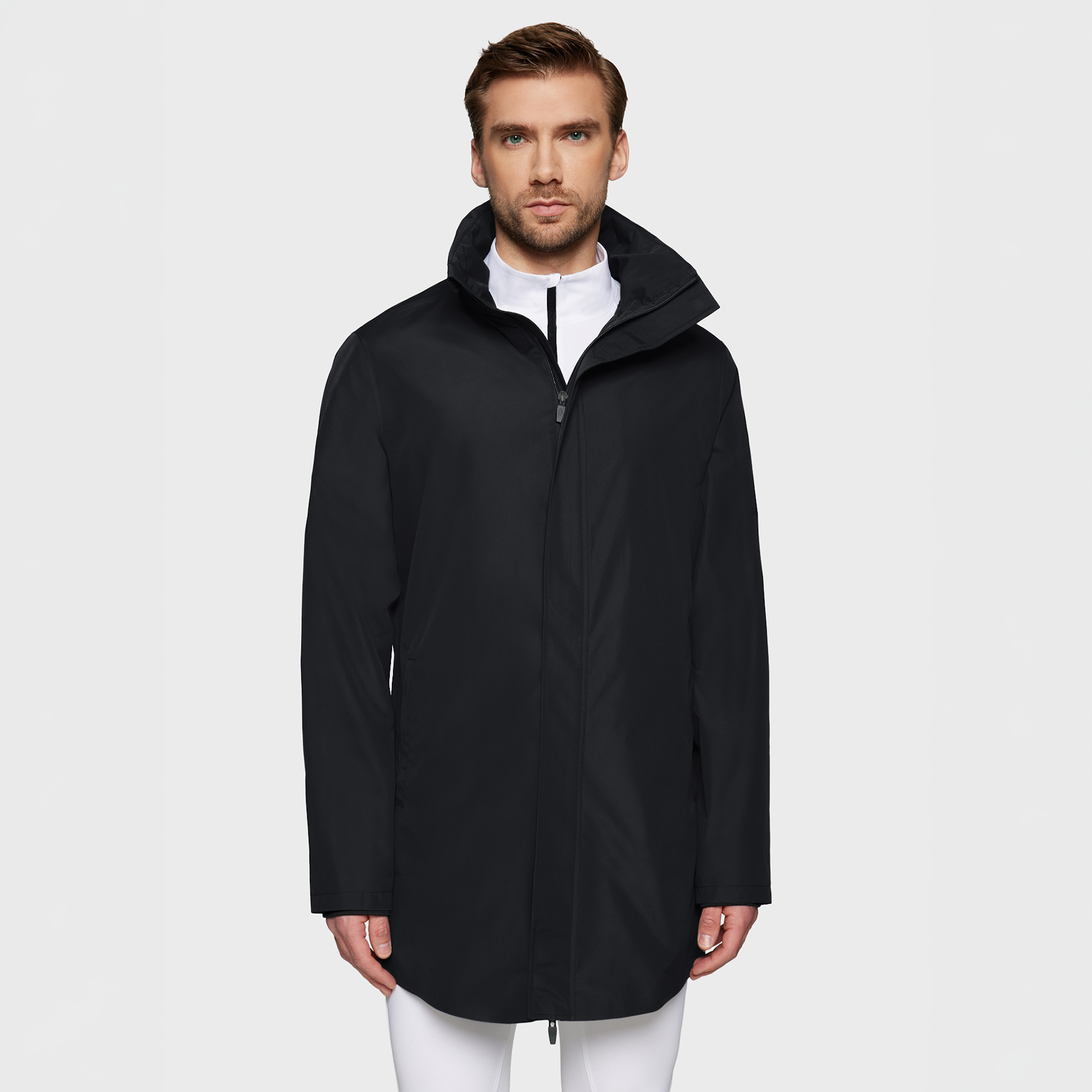Samshield men's Stelian waterproof rain coat in black, casual jacket with a sleek design and durable waterproof material.