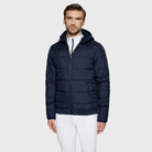Navy Samshield men's Aspen puffer coat with front view, featuring a quilted design and insulated warmth for casual wear.