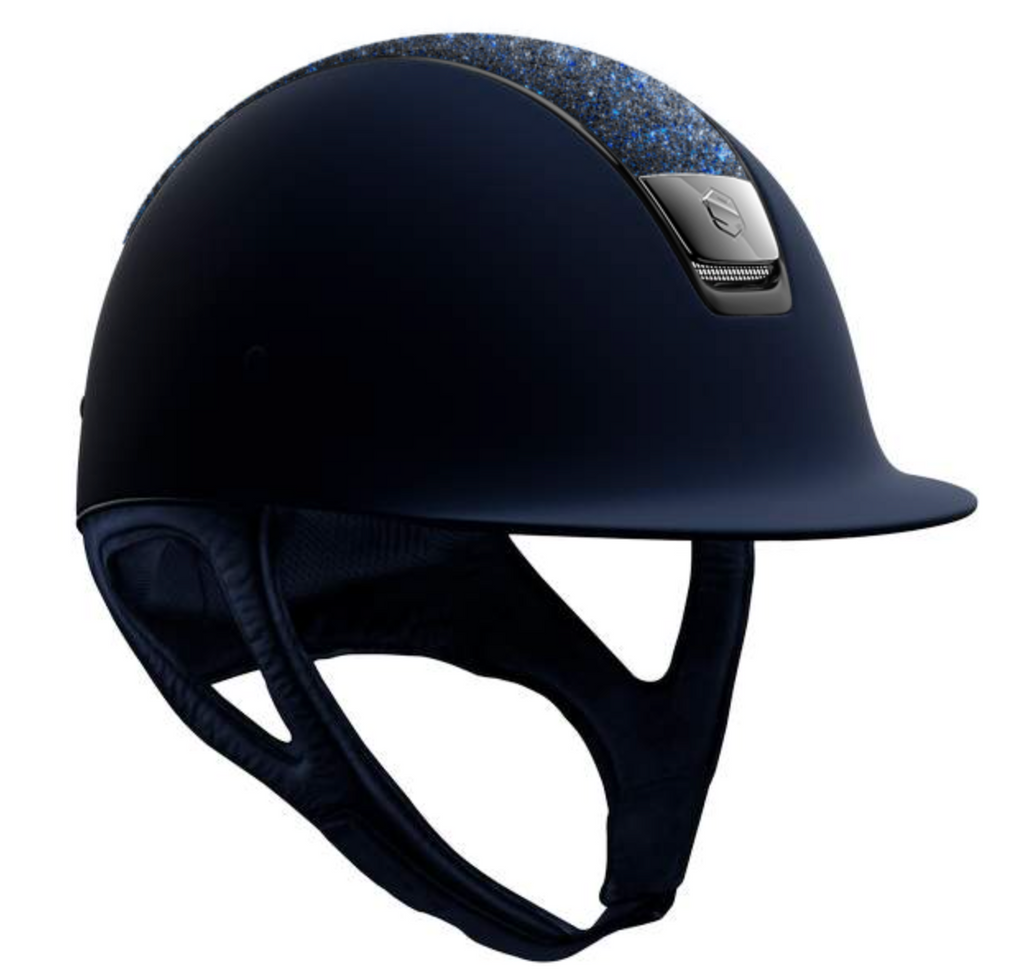 Samshield Shadowmatt Riding Helmet, Crystal Fabric Top, Chrome Black Trim & Blazon - Espayo Equestrian