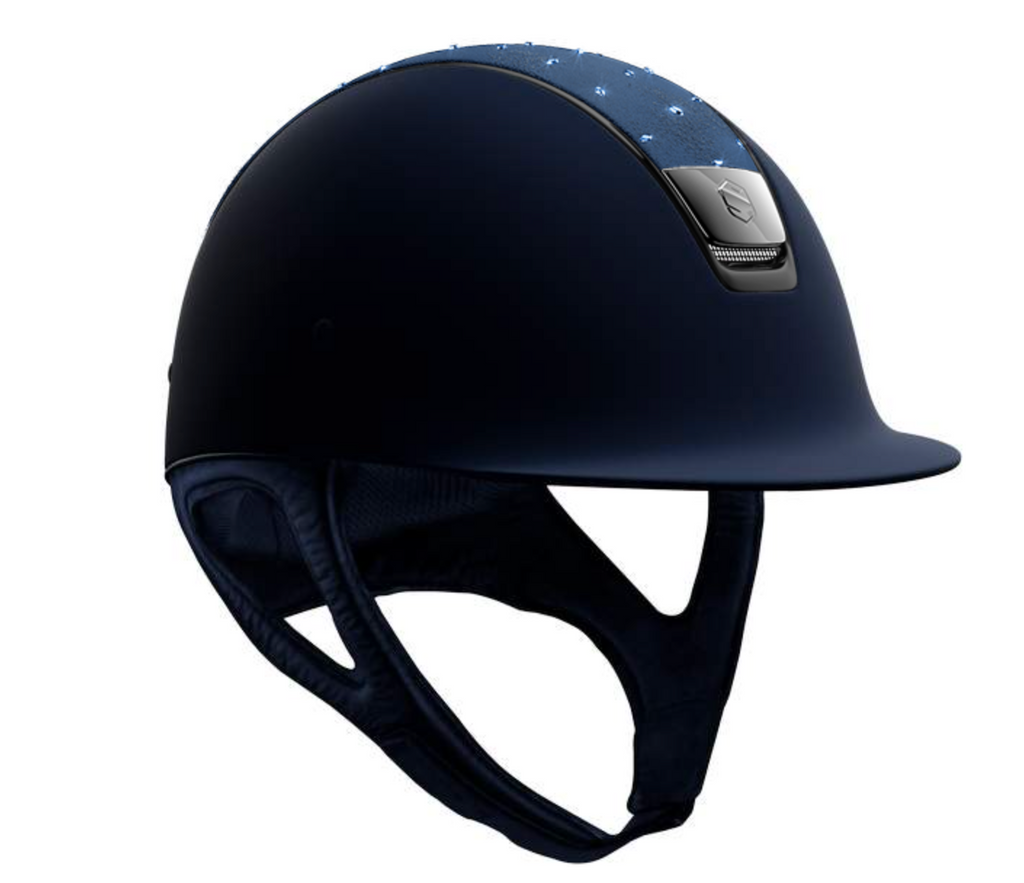 Samshield Shadowmatt Riding Helmet Crystal Comet Light Top, Chrome Black Trim & Blazon - Espayo Equestrian