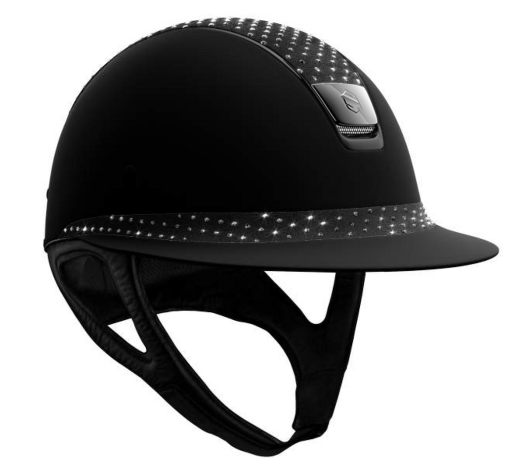 Samshield Miss Shield Shadowmatt Riding Helmet, Sparkling Top & Front Band, Black Chrome Trim & Blazon - Espayo Equestrian